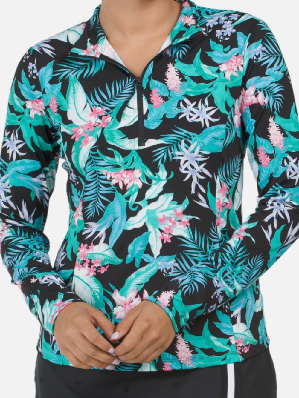 Tommy Bahama 1/4 Zip Golf Tennis Pullover Tropical Print UV Stretch Top